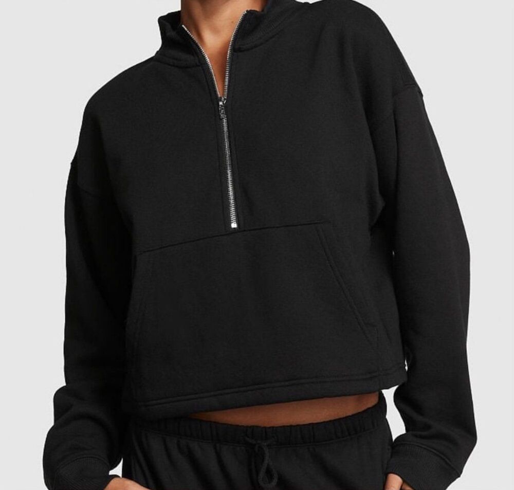 PINK Cropped Quarter Zip Fleece Size Large